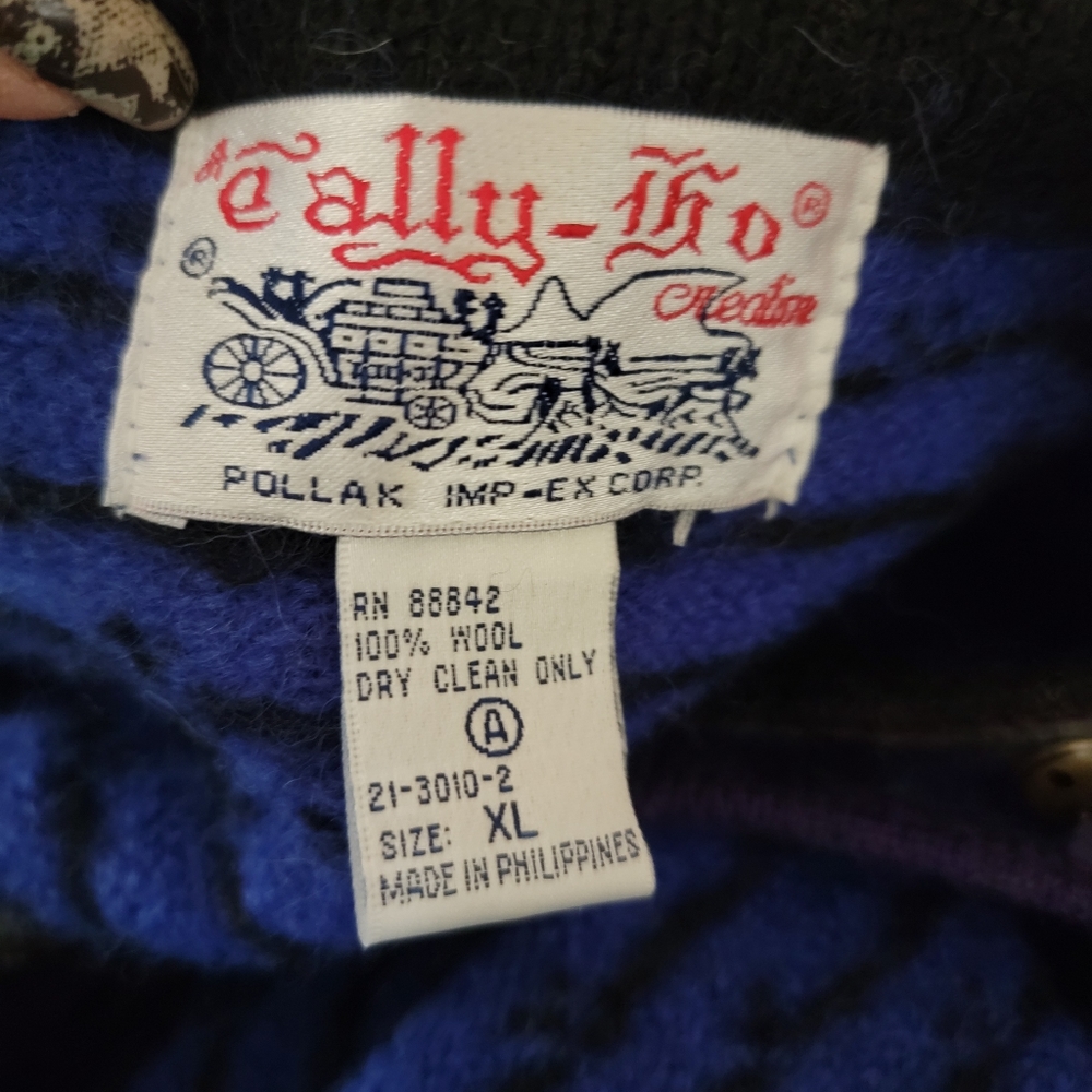 Vintage 80s Extravagannza Mock Neck Abstract Royal Blue Sweatshirt Size Large - Picture 5 of 17
